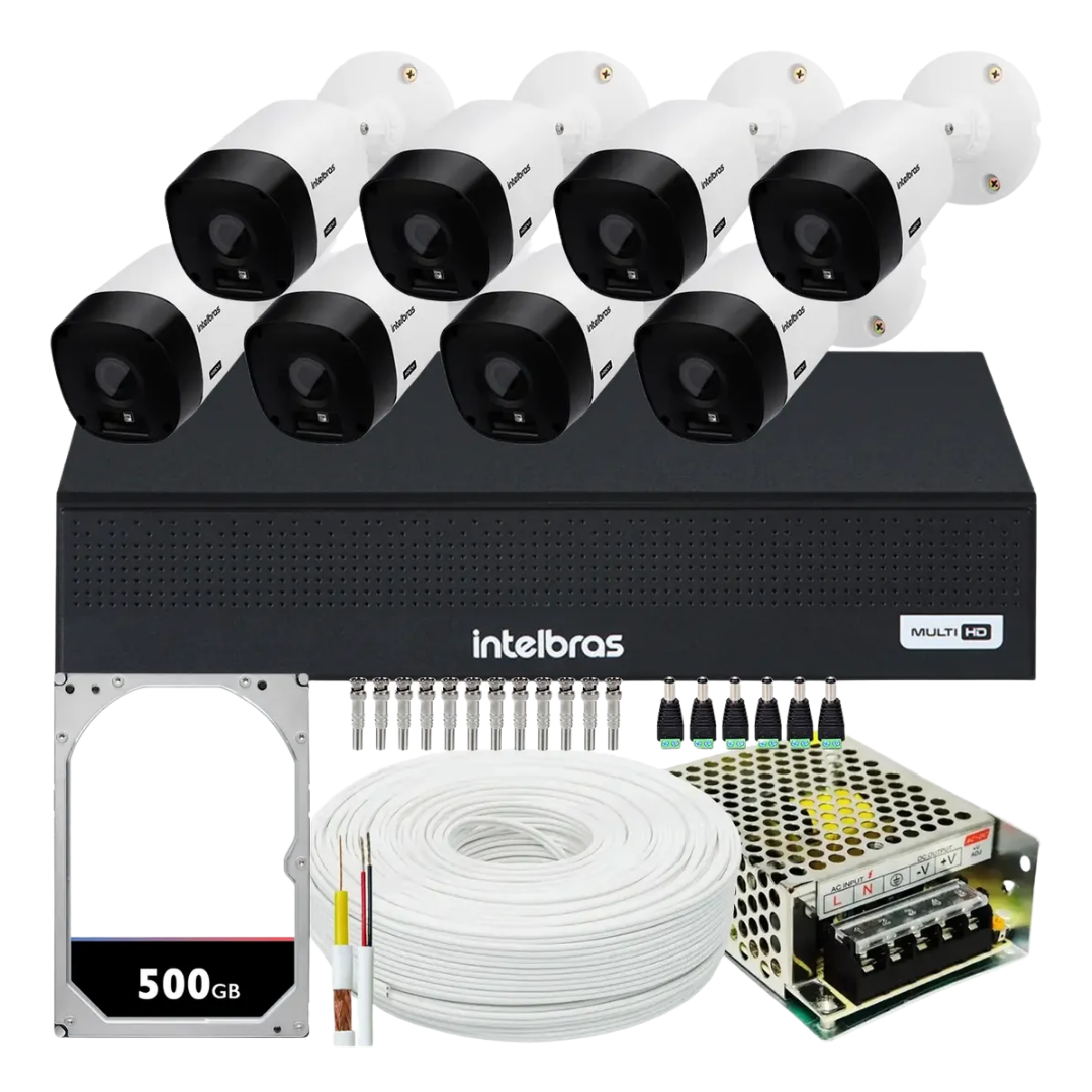 Kit CFTV Intelbras com 8 câmeras de segurança e DVR