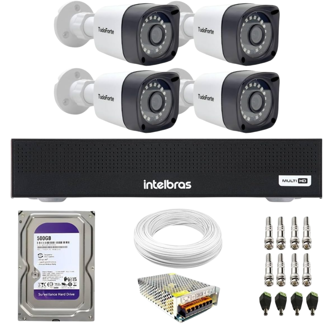 Kit Intelbras com 4 câmeras Full HD e DVR