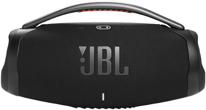 Caixa de som JBL Boombox 3 preta com alça de transporte e logotipo JBL